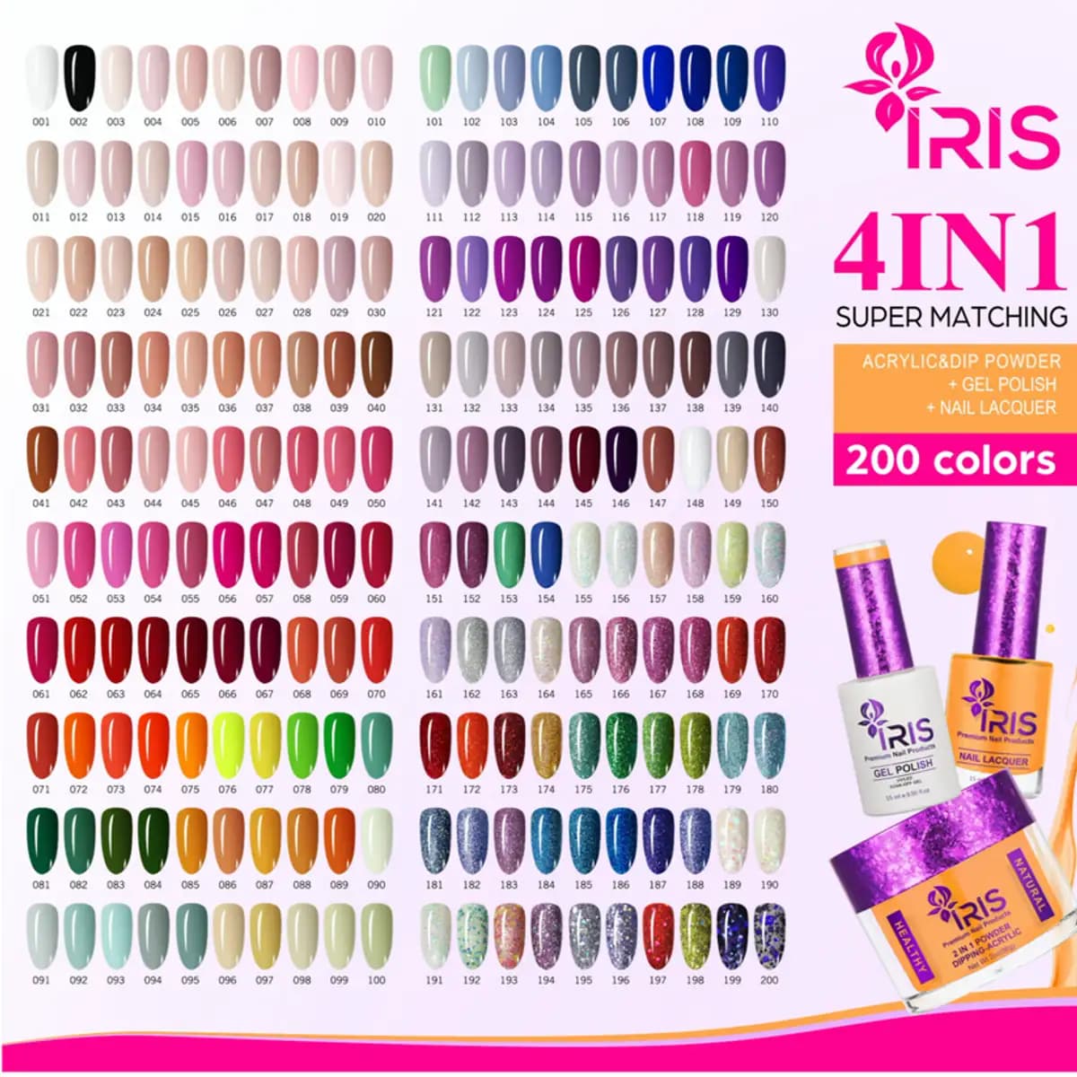 Full Set 4In1 Premium Dipping & Acrylic Powder, Gel & Lacquer - 200 Colors