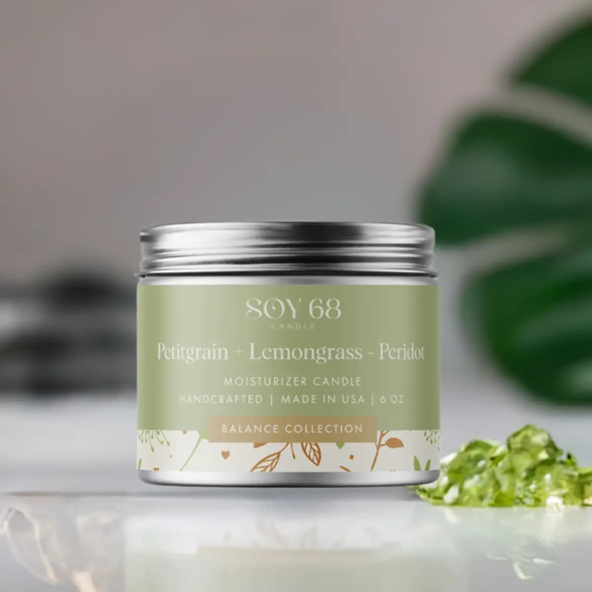 Moisturizer Candle: Petitgrain + Lemongrass - Peridot 6oz (Balance Collection)