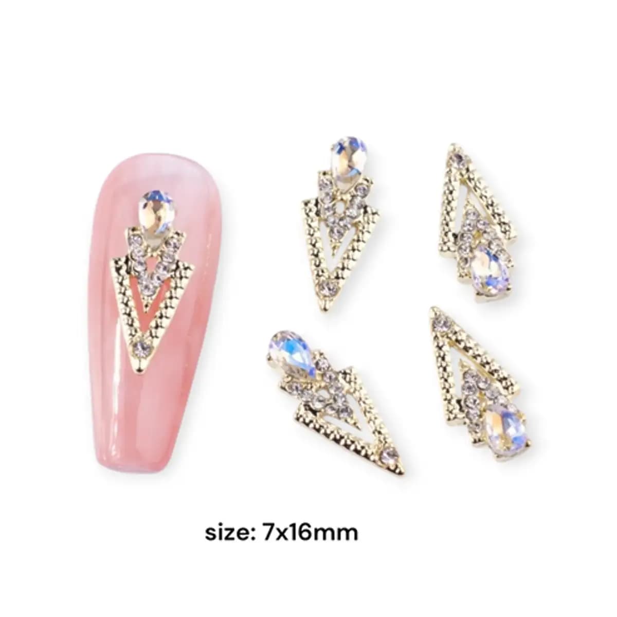 10pcs Golden Alloy Rhinestone Nail Charm Triangle AB
