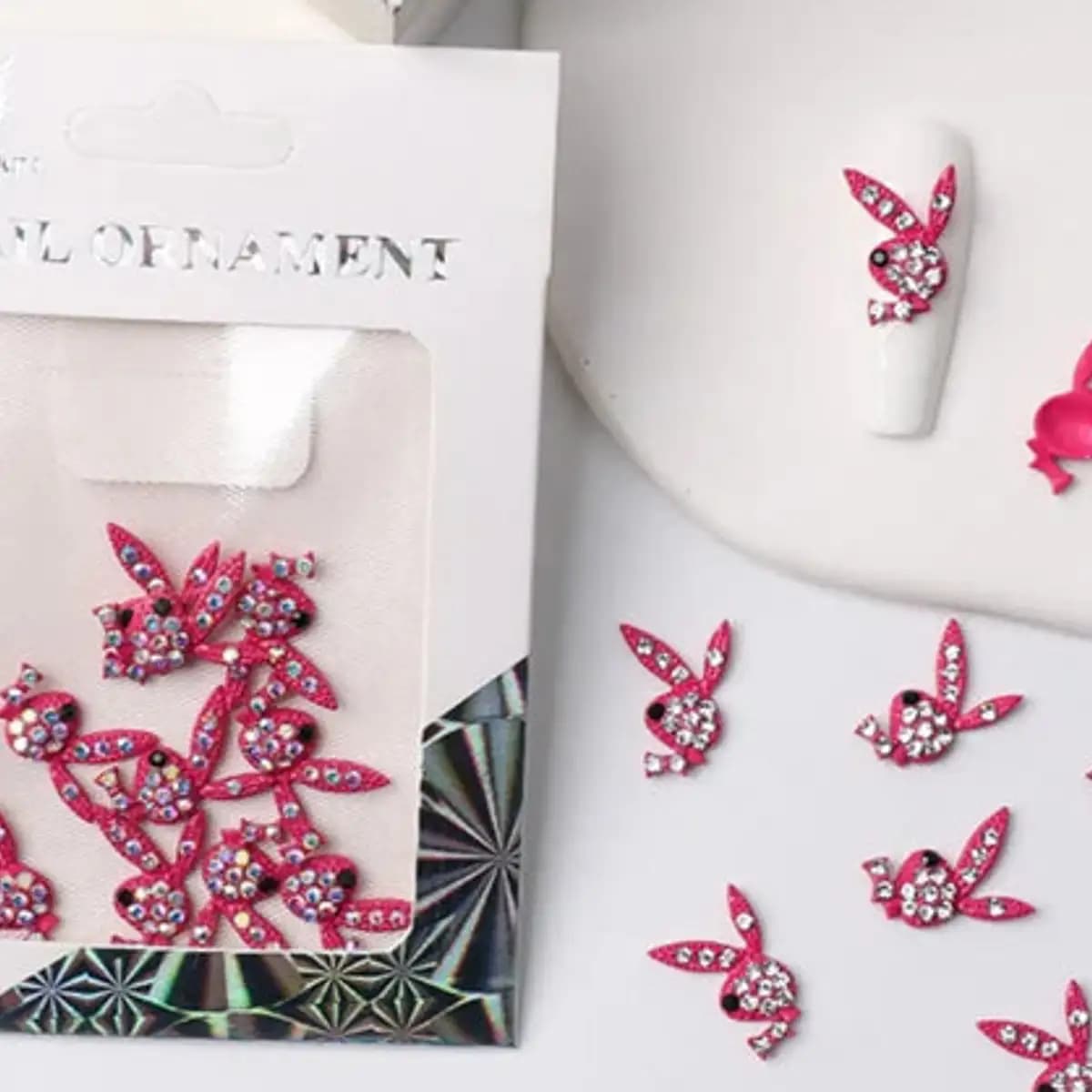 10pcs Bunny Rabbit Rhinestone Luxury Alloy Nail Charms 3D