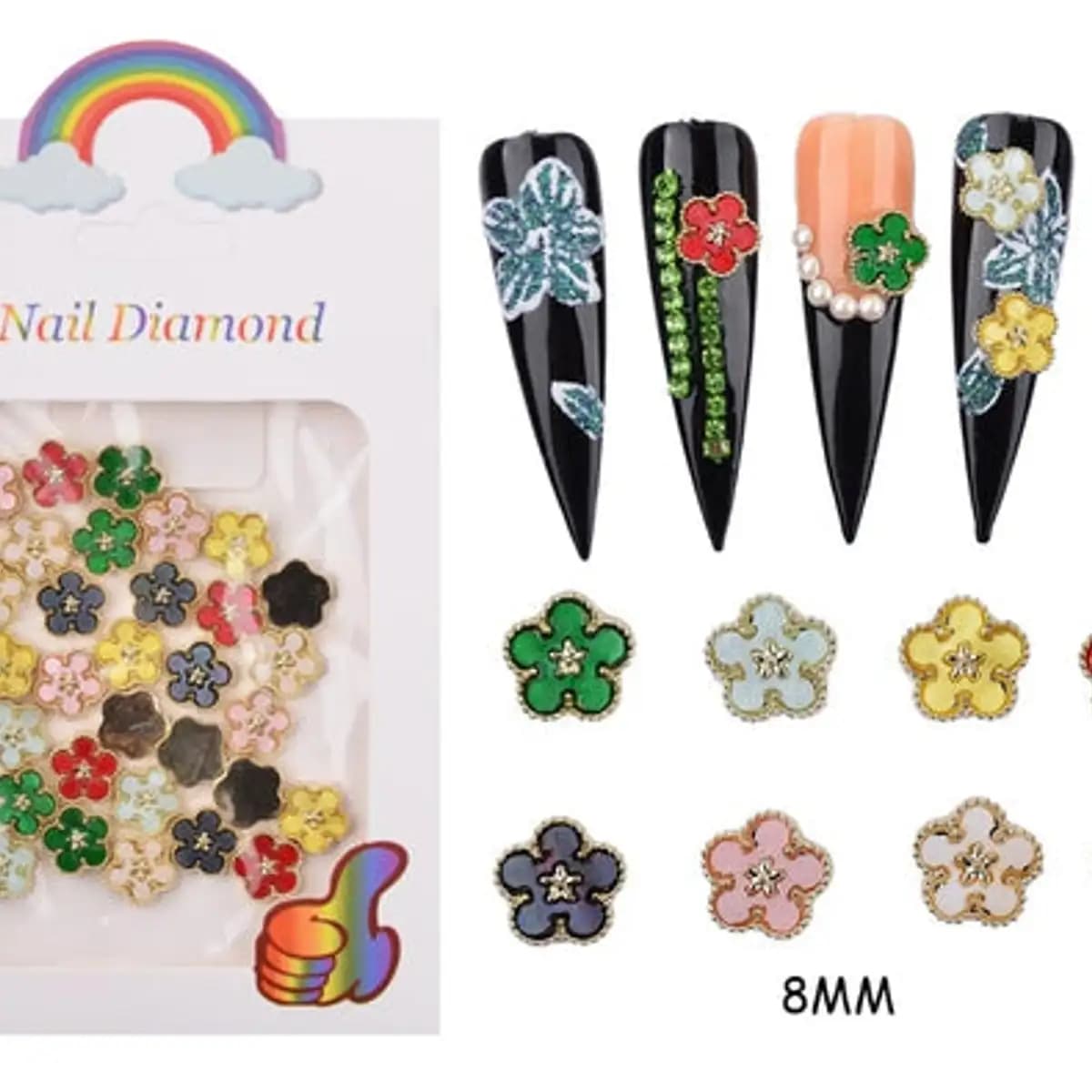 30pcs Five Petals Alloy Metal Flowers Nail Charm Decoration 3D