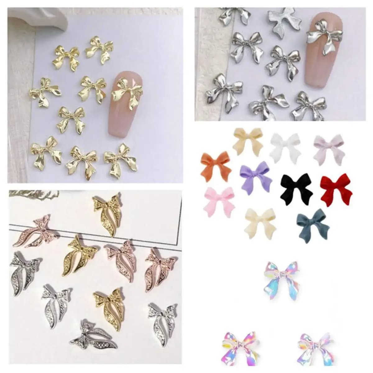 3D Bows Nail Charms Resin Metal 10pcs