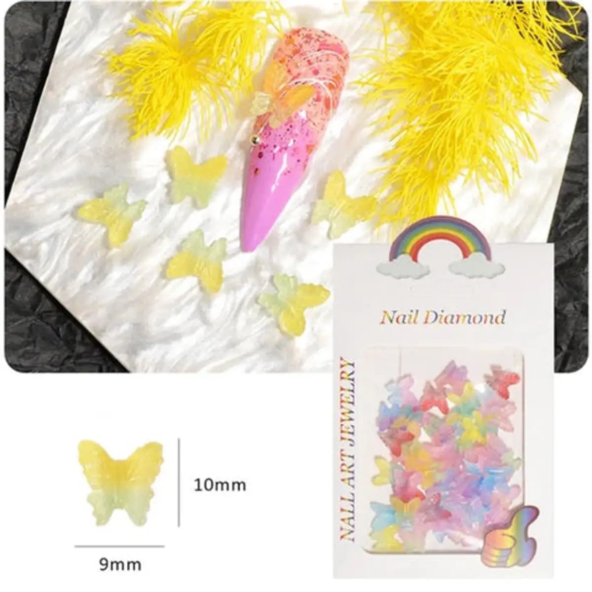 50pcs Resin Butterflies Gradient Color 3D Nail Charm