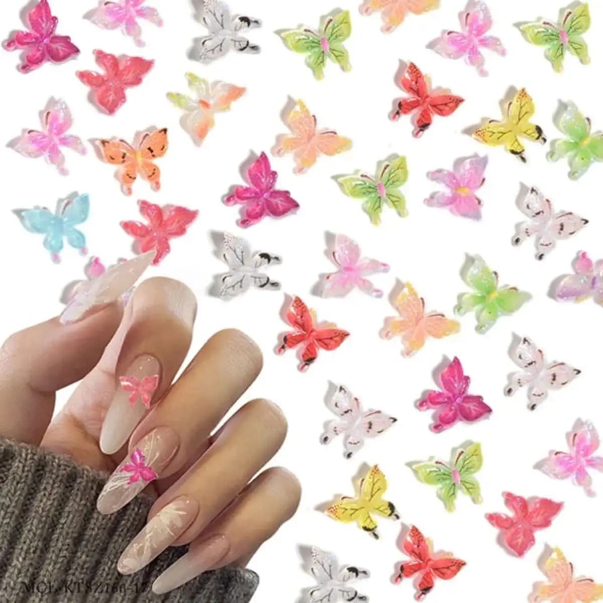 50pcs Resin Butterflies Gradient Color 3D Nail Charm Art Decoration