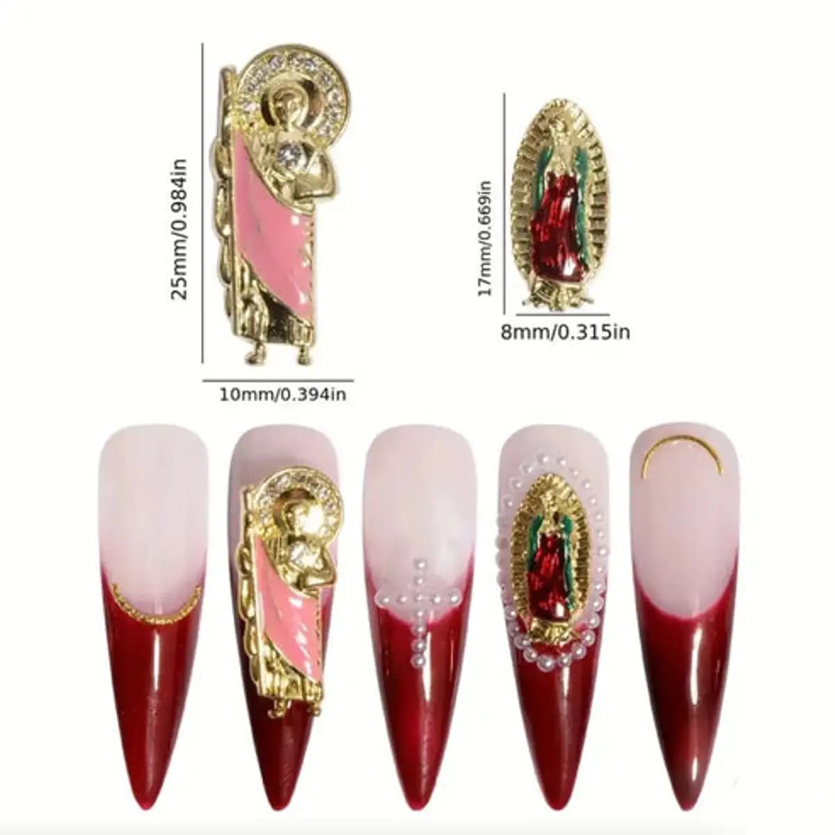 5pcs 3D San Judas Virgin Mary Nail Charms Alloy