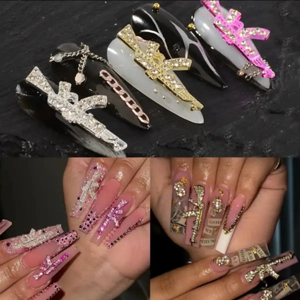 5pcs Gun Nail Charms with Rhinestone