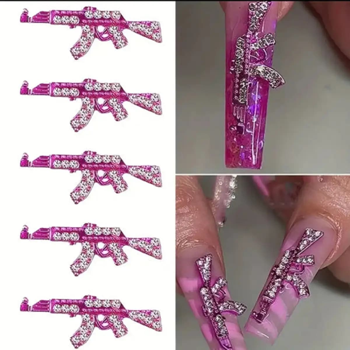 Pink Gun Nail Charms