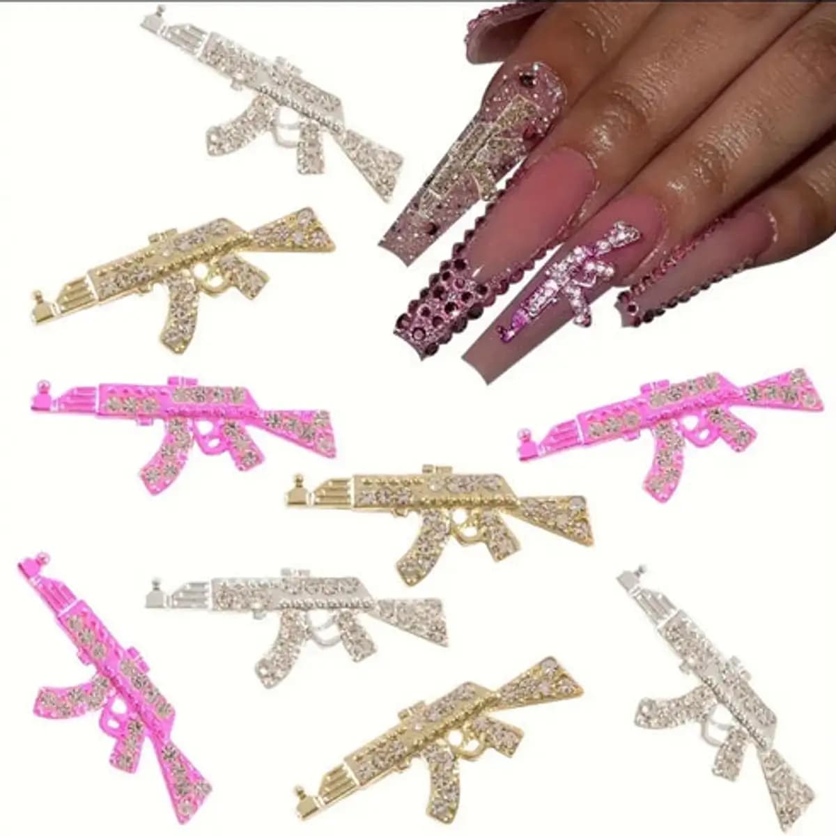 Gold Gun Nail Charms