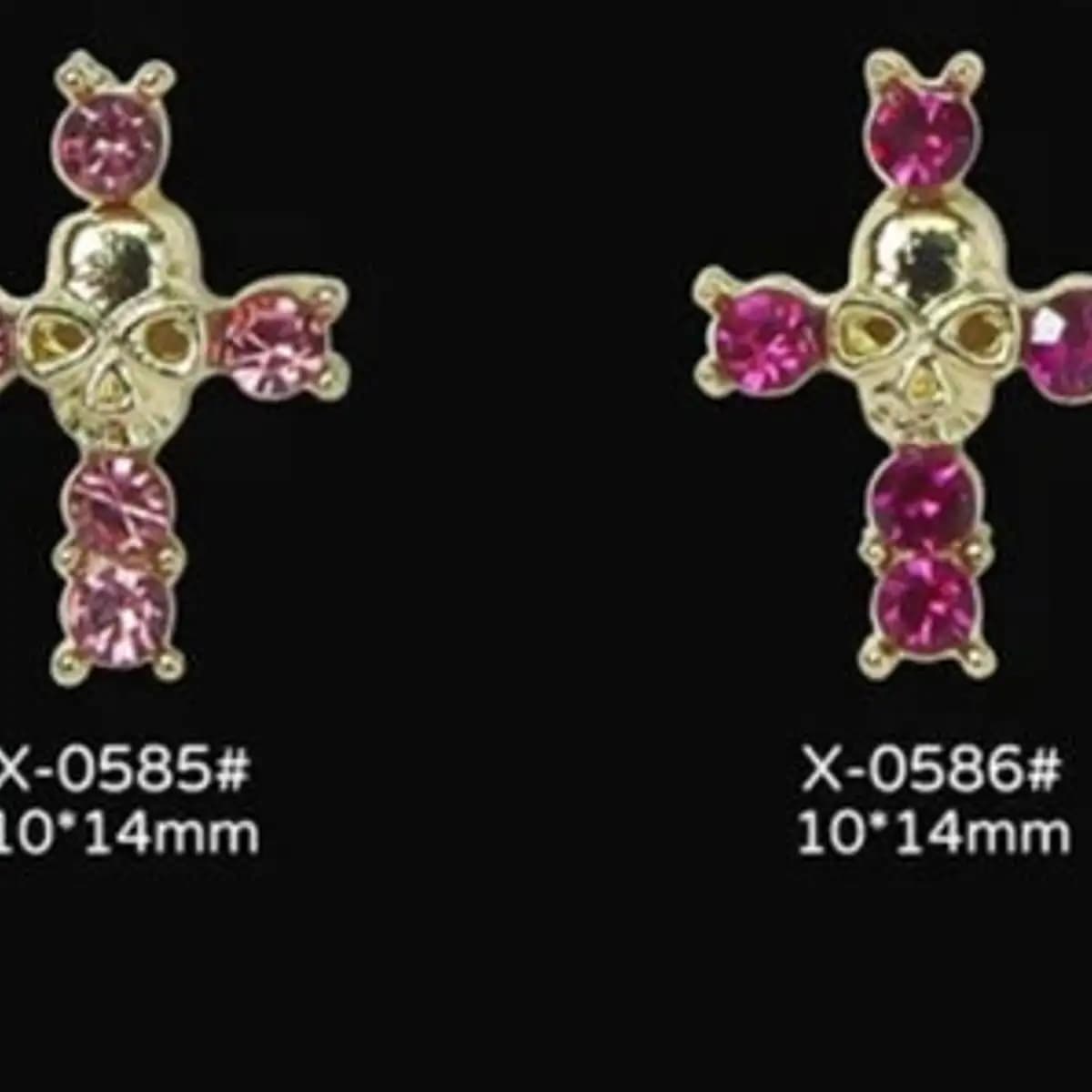 5pcs Zircon Diamond Cross Skull Nail Charm Pink