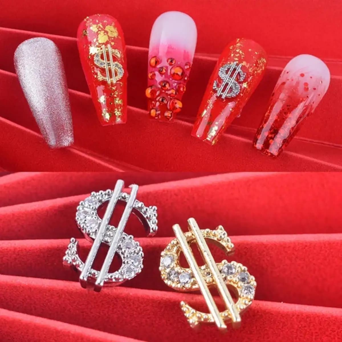Dollar Sign Nail Charm in Bag Zircon Diamond