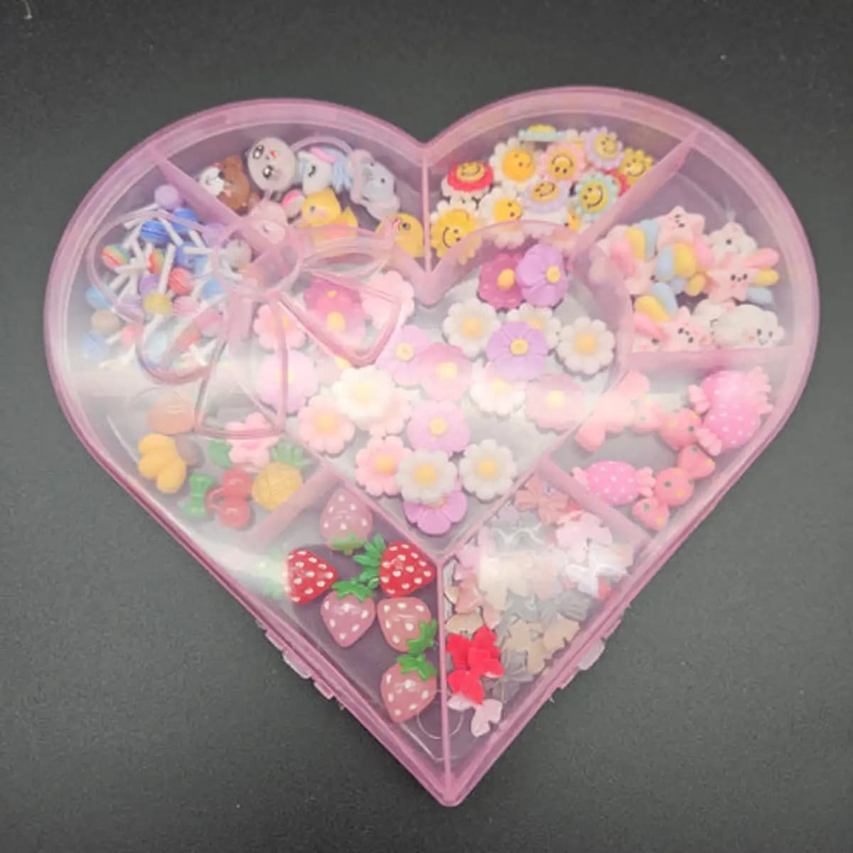 Kawaii Mix Charms Box Assorted Summer Flowers Fruits Bows Lollipops