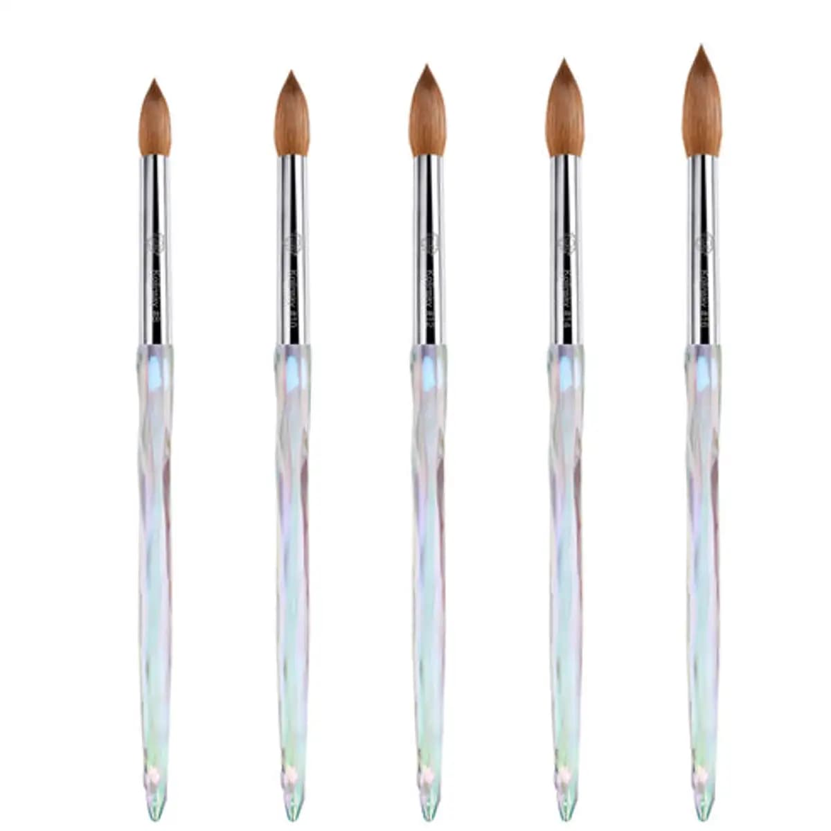 Ruby 100% Premium Pure Kolinsky Acrylic Brushes Clear Crystal Handle UNCRIMPED