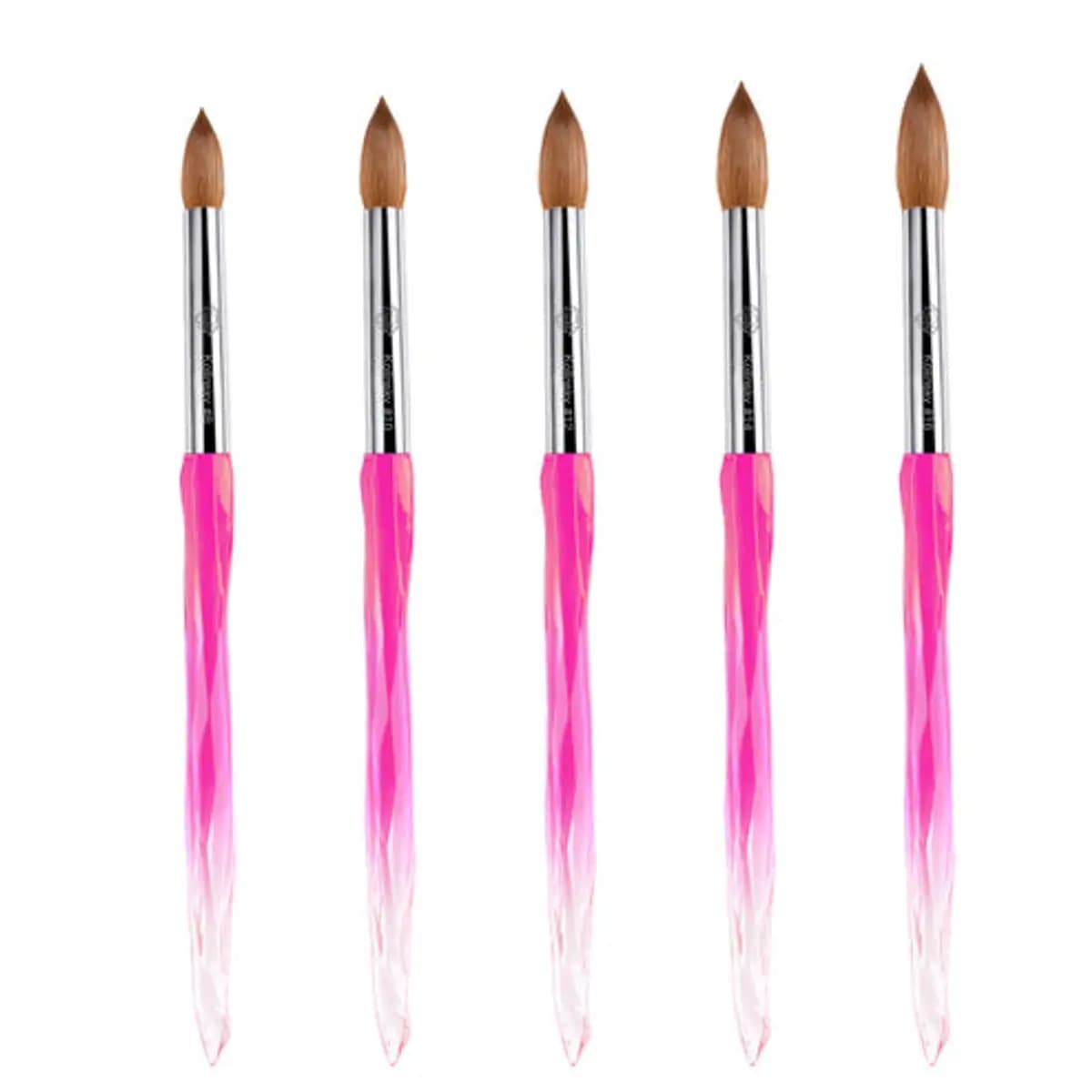 Ruby 100% Premium Pure Kolinsky Acrylic Brushes Pink Crystal Handle UNCRIMPED