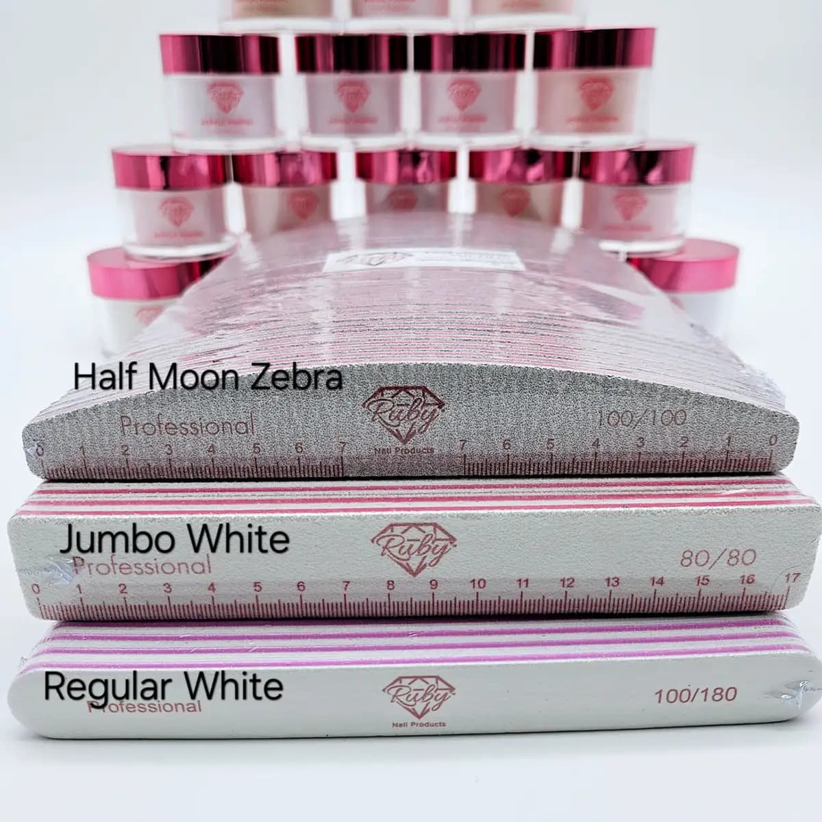 Ruby ZEBRA Nail Files Jumbo, Half Moon, Regular Shapes