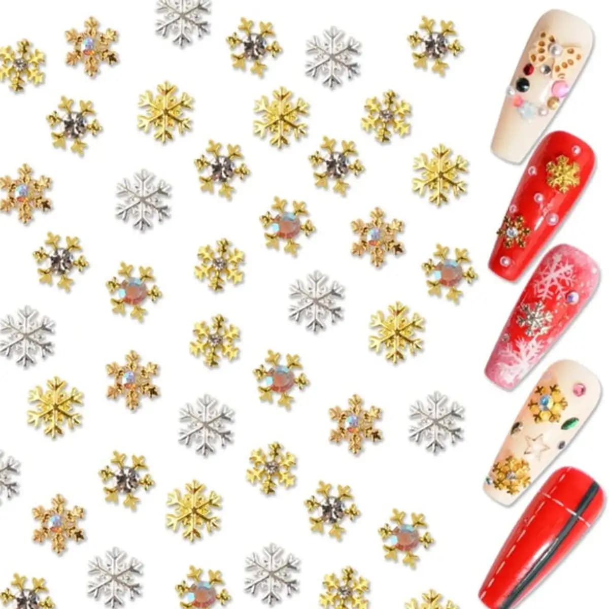 Small Snowflakes Gold Silver Nail Charms