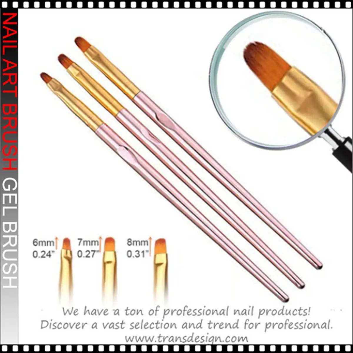 FLEXBRUSH Oval Nail Art & Gel Brush Rose Gold 3/Set