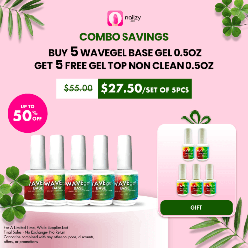 WAVEGEL Gel Base Coat 0.5oz (Combo 5pcs) - Free 5 Top Gel 0.5oz