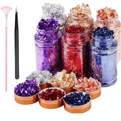 Nail Foil Flake small collection 6bt set w/ Brush & Tweezer