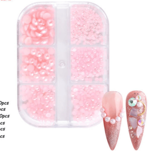 Half Nail Pearls 6 Grid Flat Back Elegant Nail Art