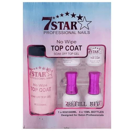 7STAR No Wipe Top Coat Refill 8oz + 4 Bottles 0.5oz