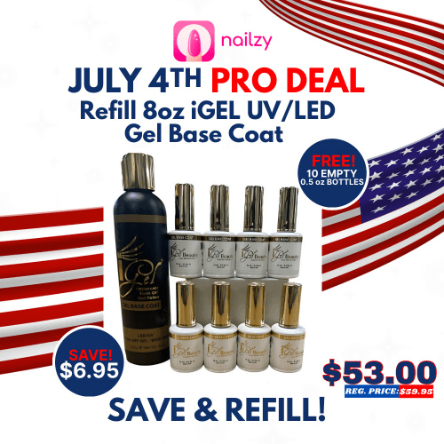 iGel Gel Base Coat Refill 8oz (Free 10 EMPTY 0.5oz Bottles)