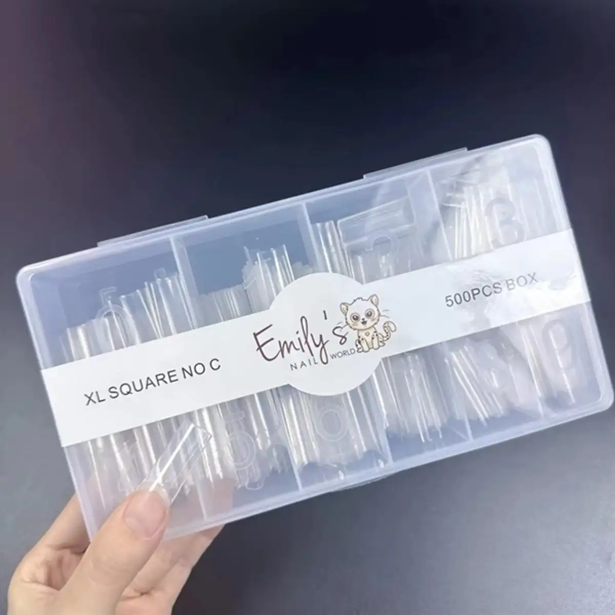 XL Square Clear Tips Box Sizes 0-9 (500 pcs.)