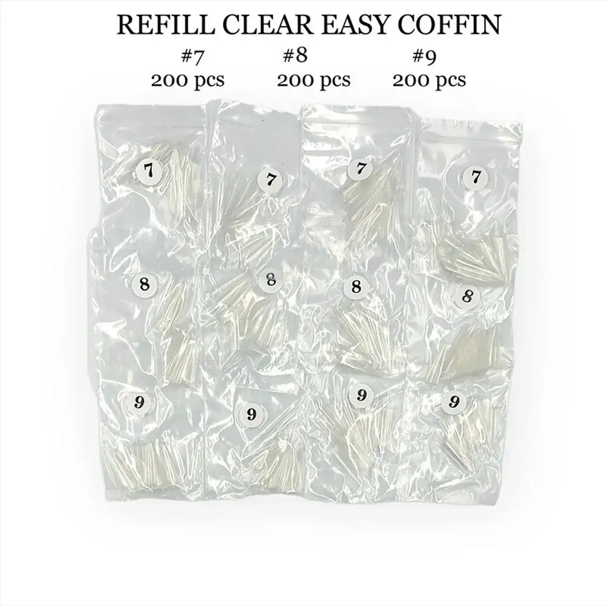 2XL Stiletto Clear Tips (Refill Size 7,8,9 - 200pcs/each)